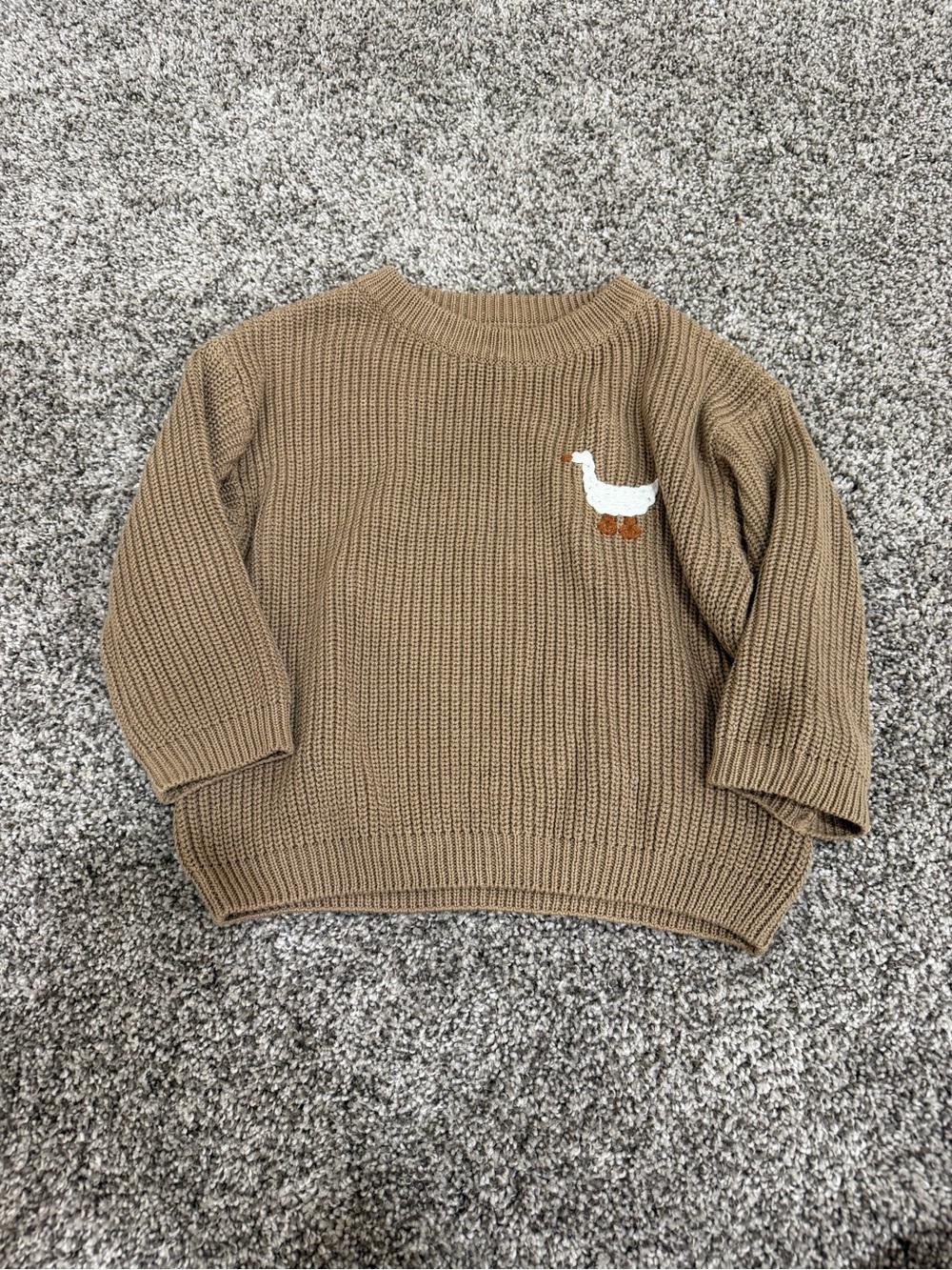 Children's Tan Knit Sweater with Duck Motif